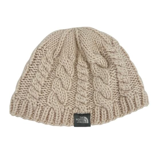 The North Face beanie hat cable knit wool Alpaca blend chunky tan unisex OS - Picture 1 of 6